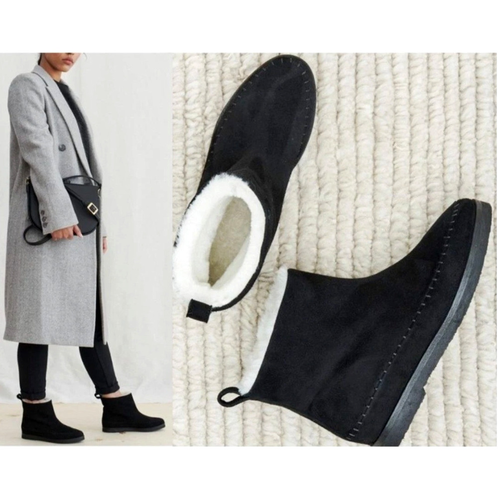 Jenni Kayne 6 Suede Moc Shearling Ankle Boots Slip On Booties Winter Black 36